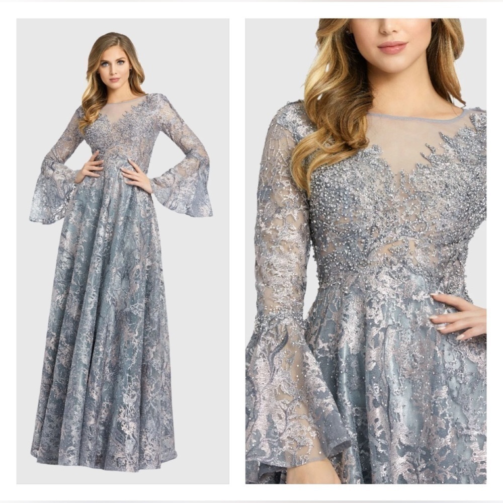 MAC DUGGAL 20258 NWT Embellished Illusion Bell Sleeve A Line Gown